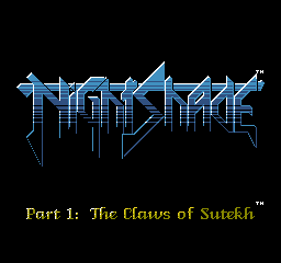 Nightshade title screen for NES